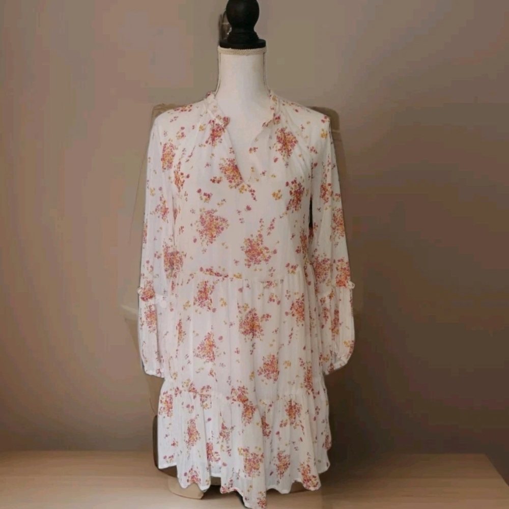 New Vince Camuto Pink and Orange Long Sleeve Ruffled Sundress
